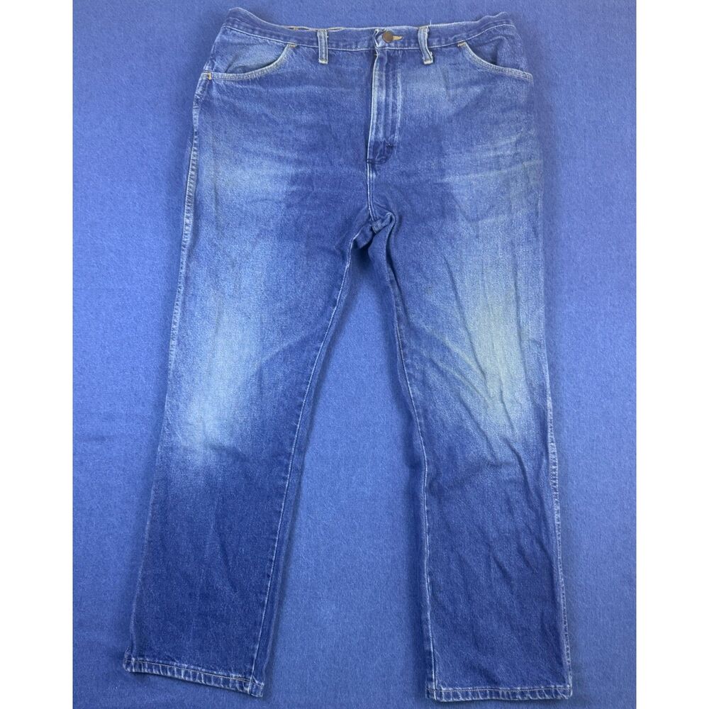 Vintage Rustler Jeans 38x30 Made in USA Straight Leg Faded Blue Denim